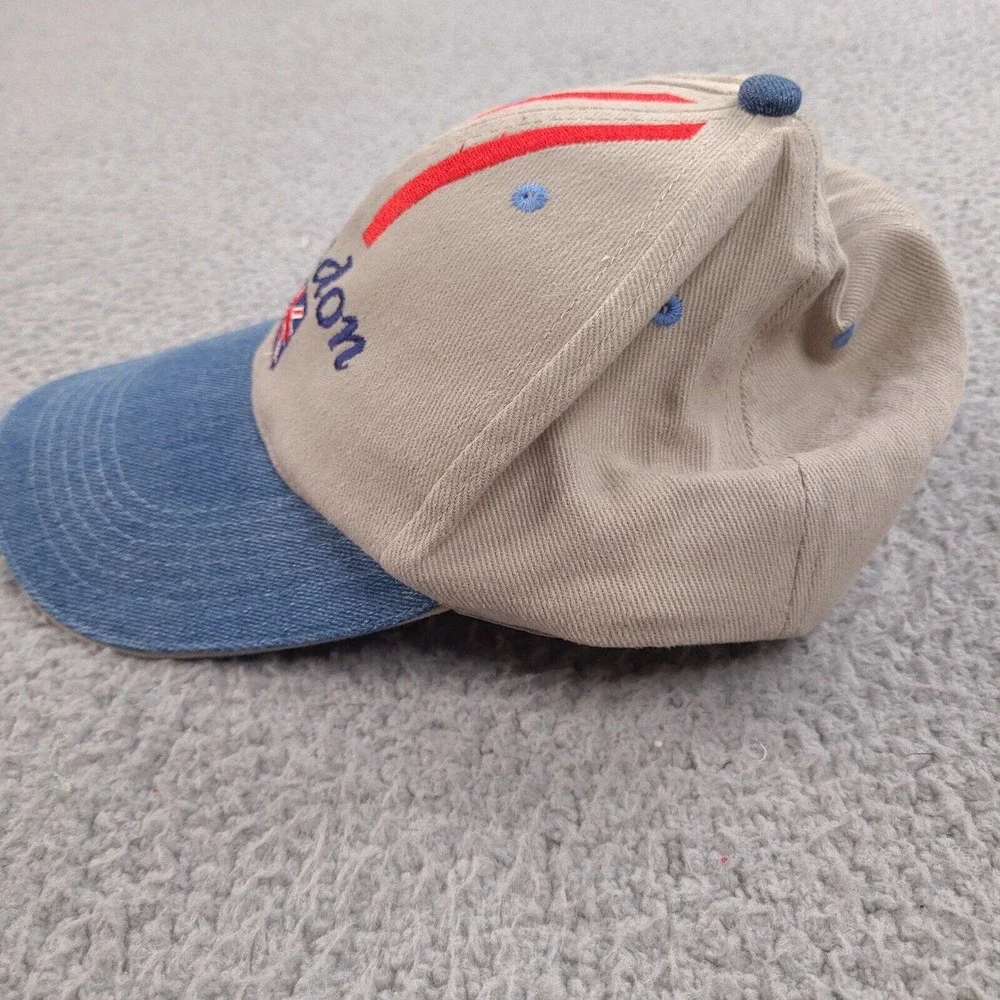 London UK British Hat Cap Beige Blue Denim Flag Buckle Strap‎ One Size Cotton
